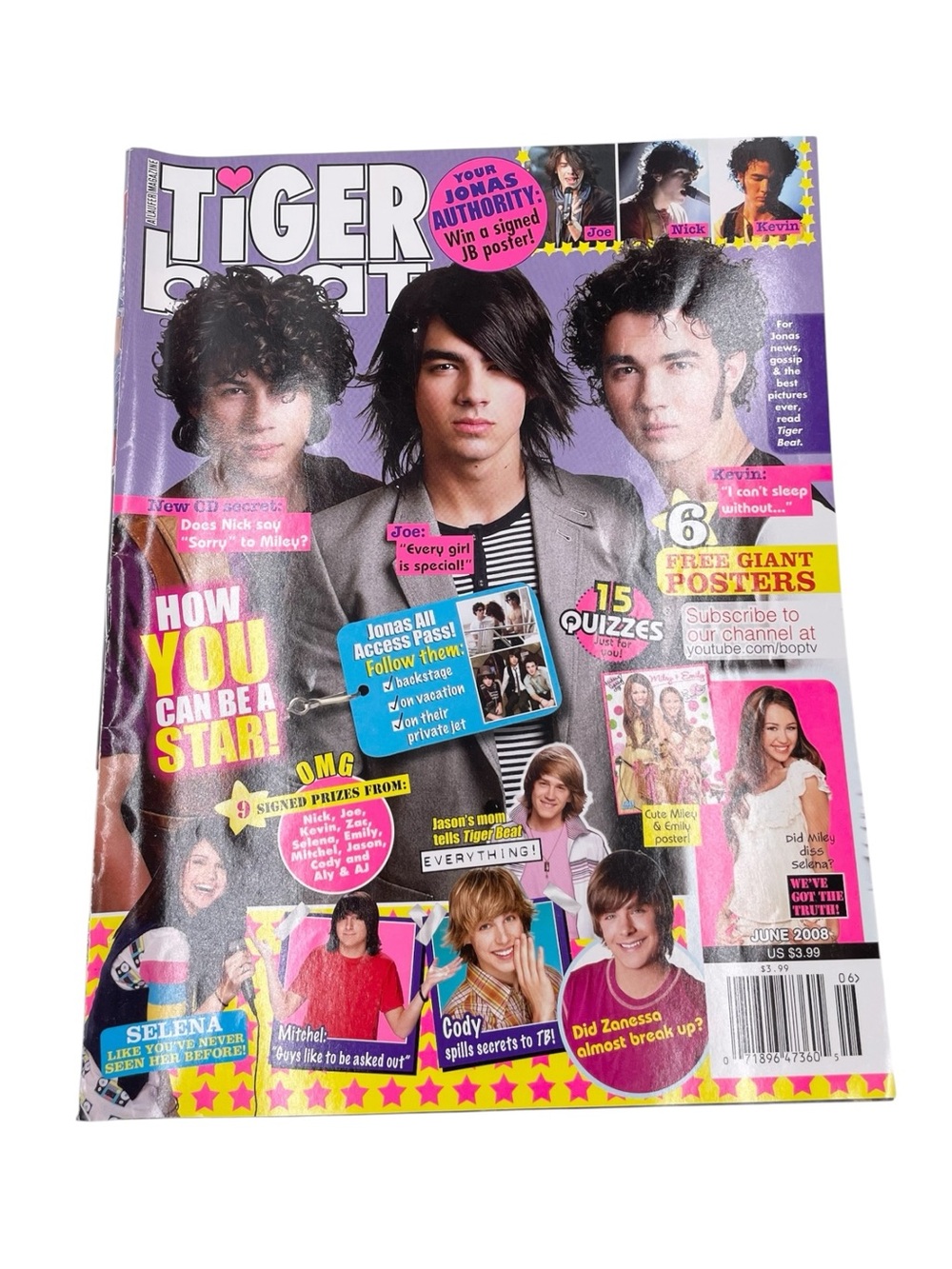 Tiger Beat Magazine June 2008 Jonas Brothers Zac Efron Selena Miley Y2K Disney